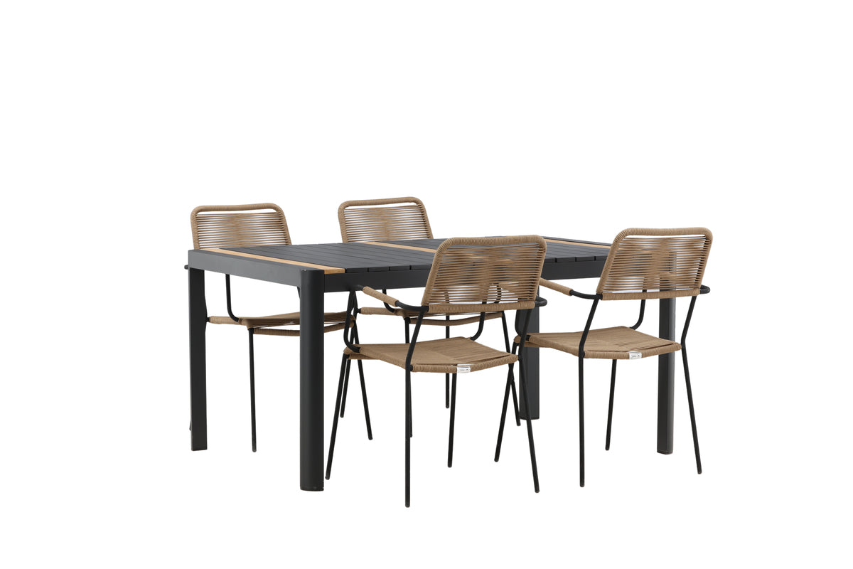 Rectangular Dining Table 90 x 150 Black + Dining Chair 2-pack Brown