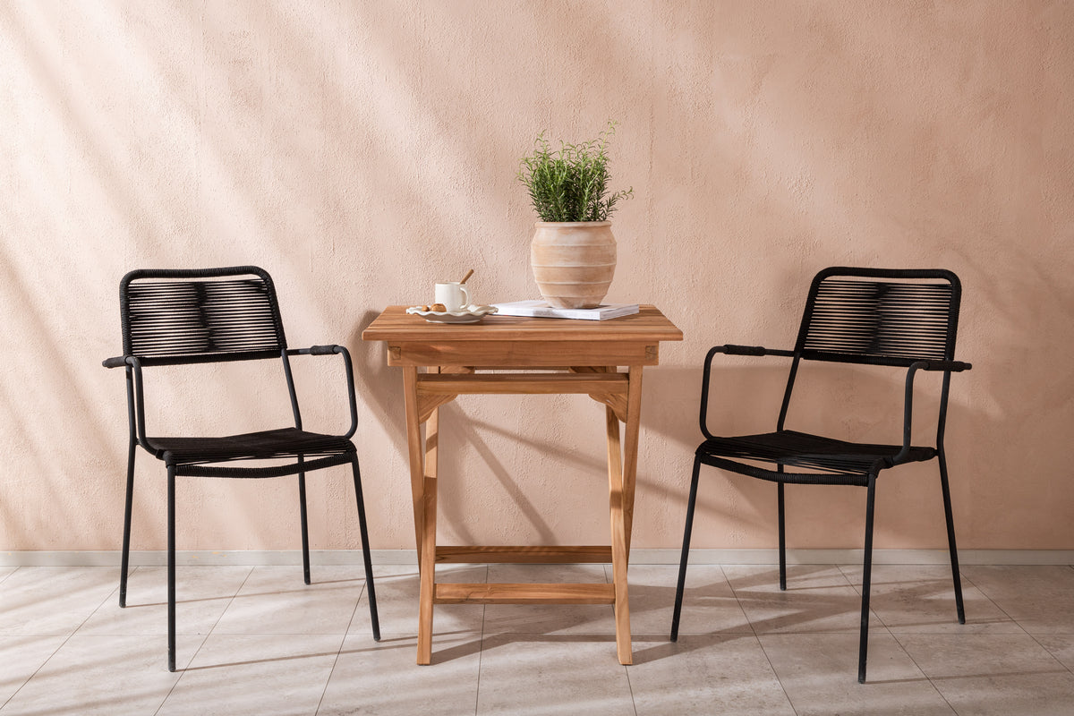 Cafe Table 70 x 70 Nature + Dining Chair 2-pack Black