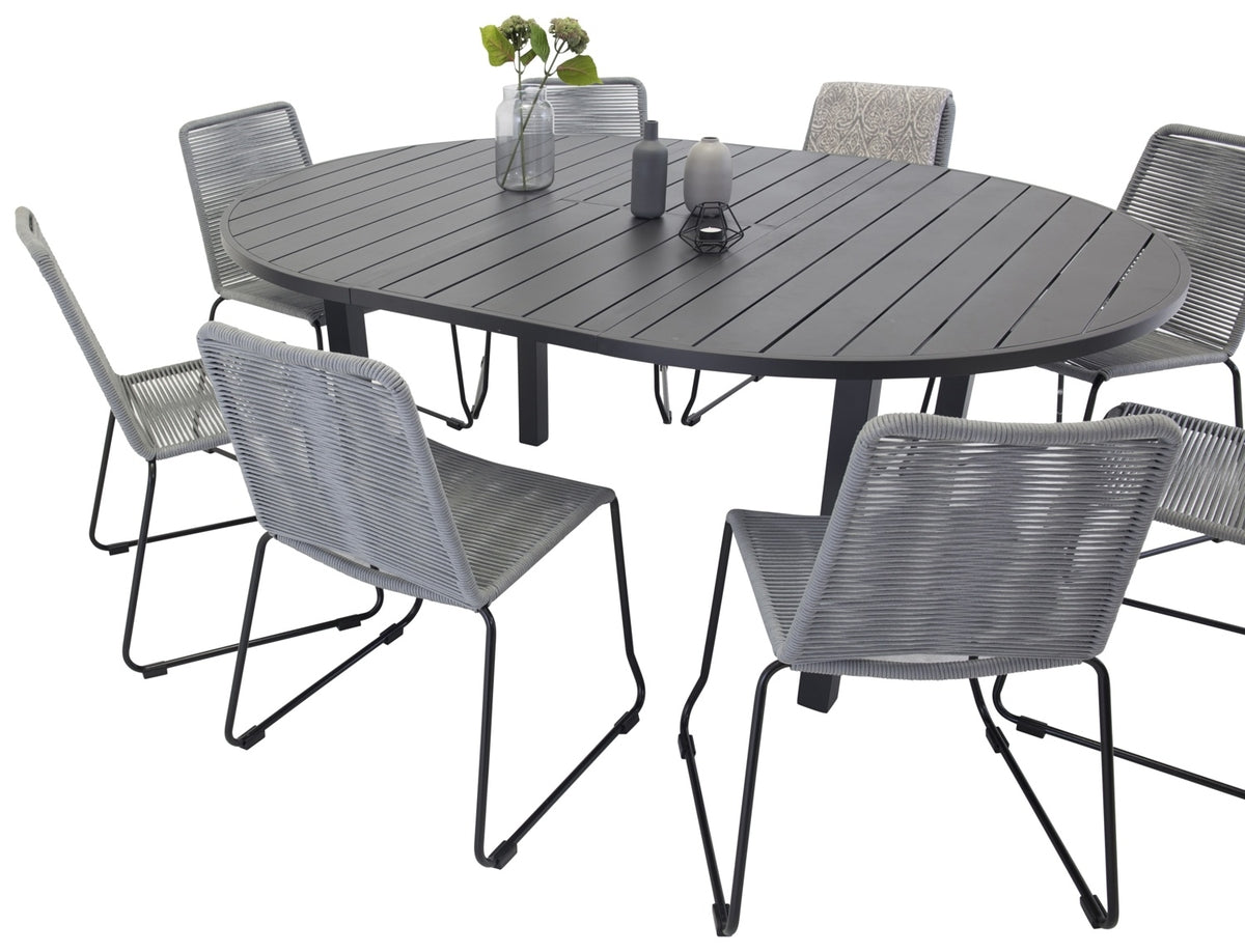 Round Dining Table ø140 Black + Dining Chair 2-pack Grey