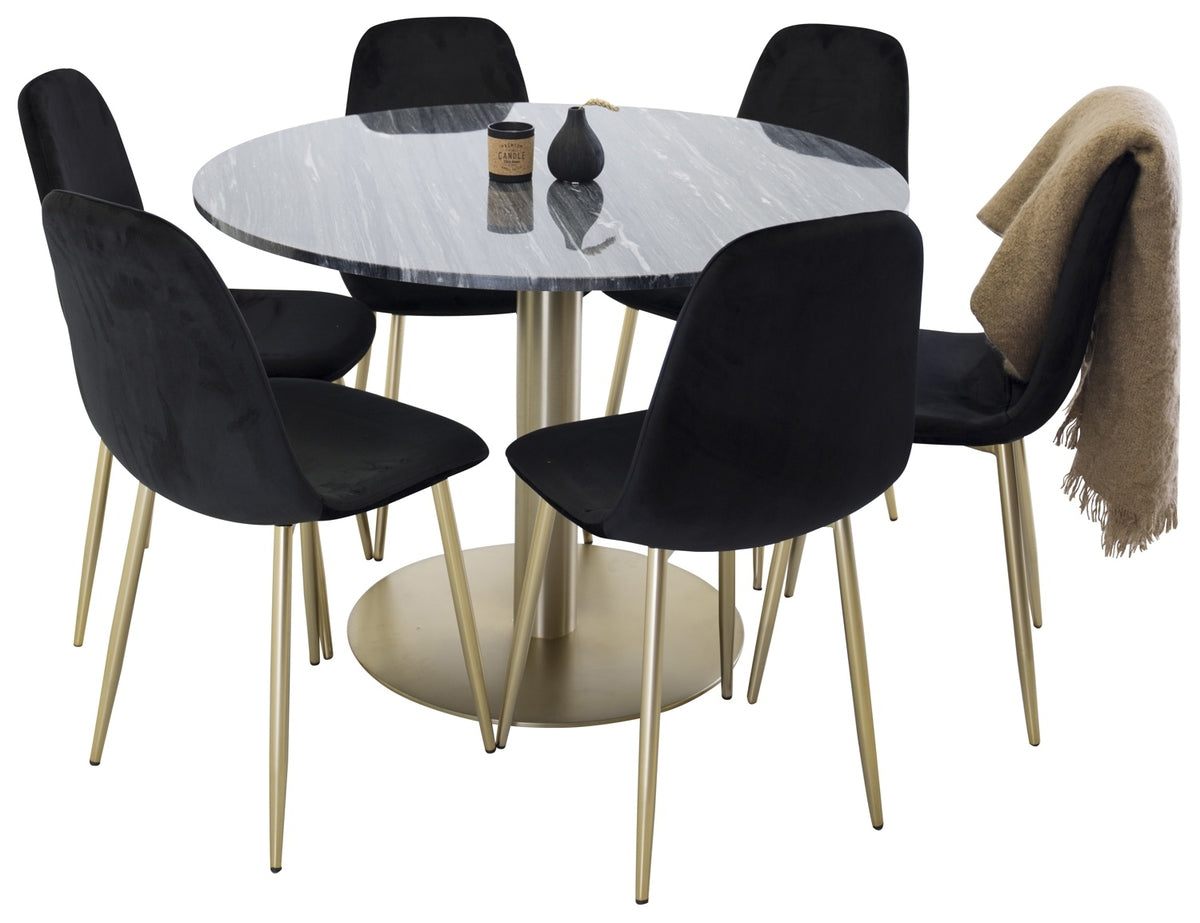 Round Dining Table ø106 Dark Grey + Dining Chair 2-pack Black