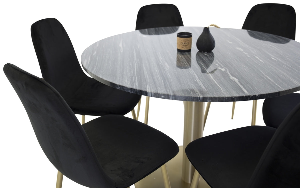 Round Dining Table ø106 Dark Grey + Dining Chair 2-pack Black