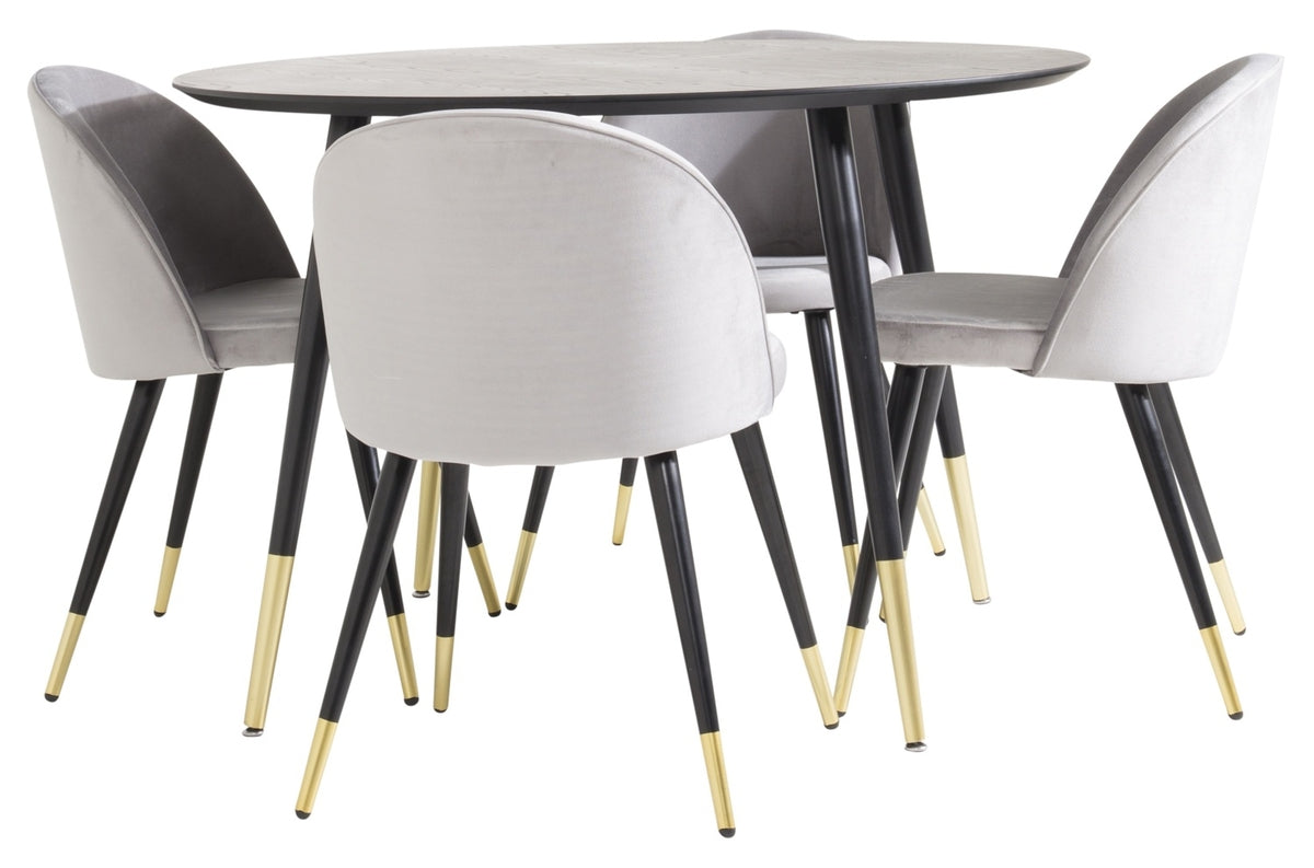 Round Dining Table ø115 Black + Dining Chair 2-pack Grey
