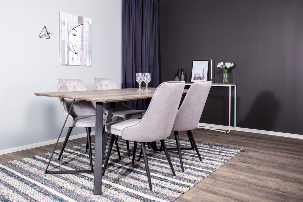 Rechthoekige Eettafel 180 x 75 x 90 Nature + Eetkamerstoelen (4-stuks) Lichtgrijs