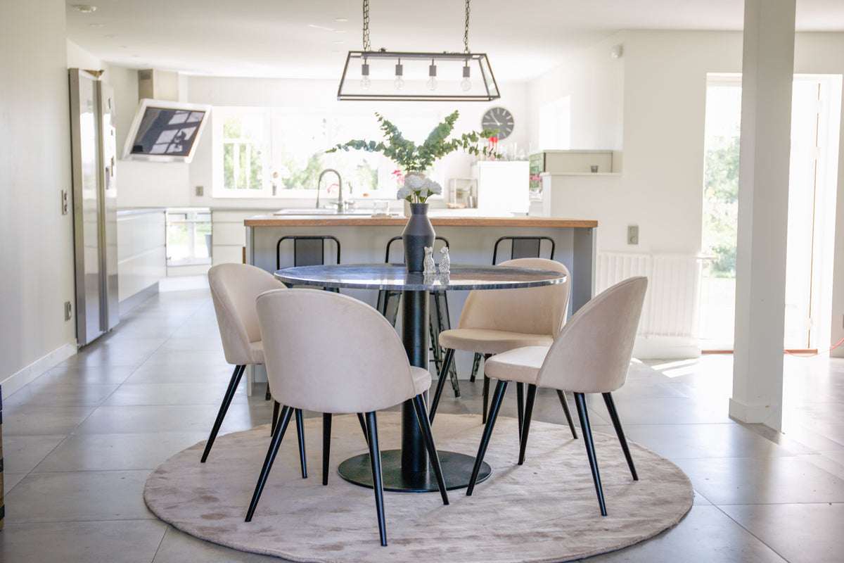 Ronde Eettafel ø106 cm Donkergrijs + Eetkamerstoelen (4-stuks) Beige