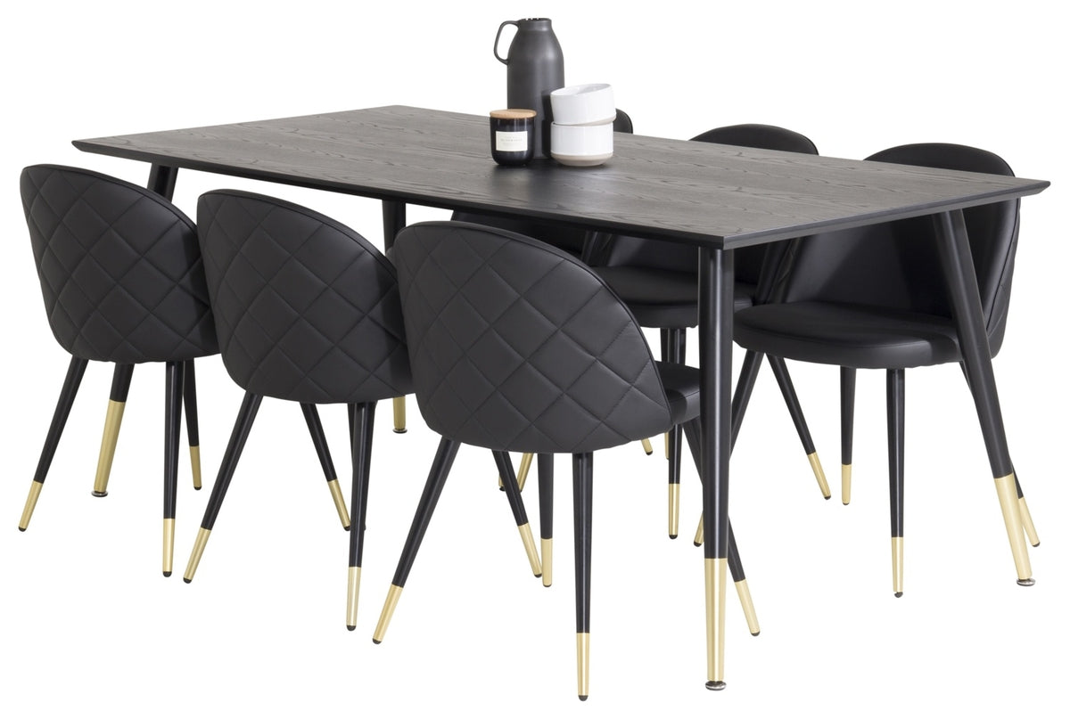 Rechthoekige Eettafel 180 x 75 x 90 Zwart + Eetkamerstoelen (6-stuks) Zwart