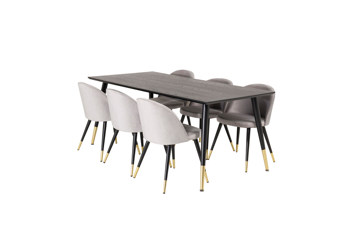 Rechthoekige Eettafel 180 x 75 x 90 Zwart + Eetkamerstoelen (6-stuks) Grijs