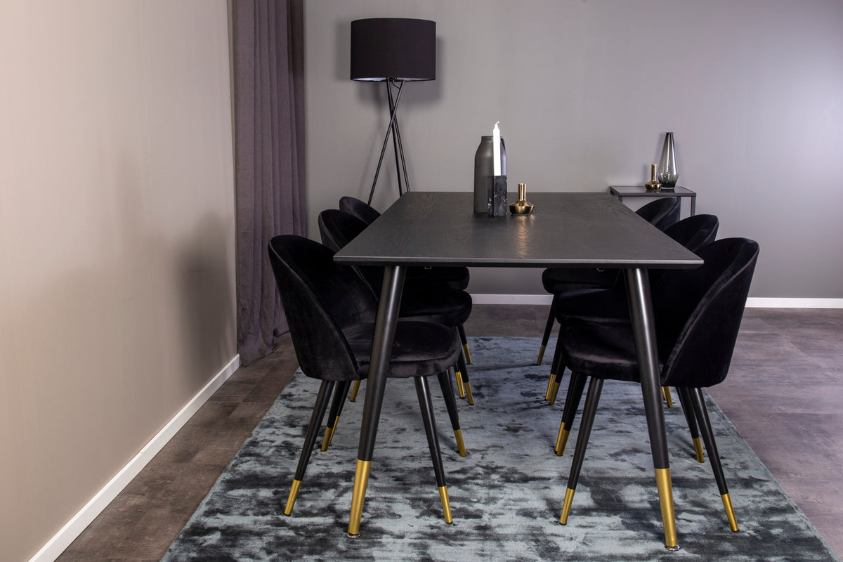 Rechthoekige Eettafel 180 x 75 x 90 Zwart + Eetkamerstoelen (6-stuks) Zwart
