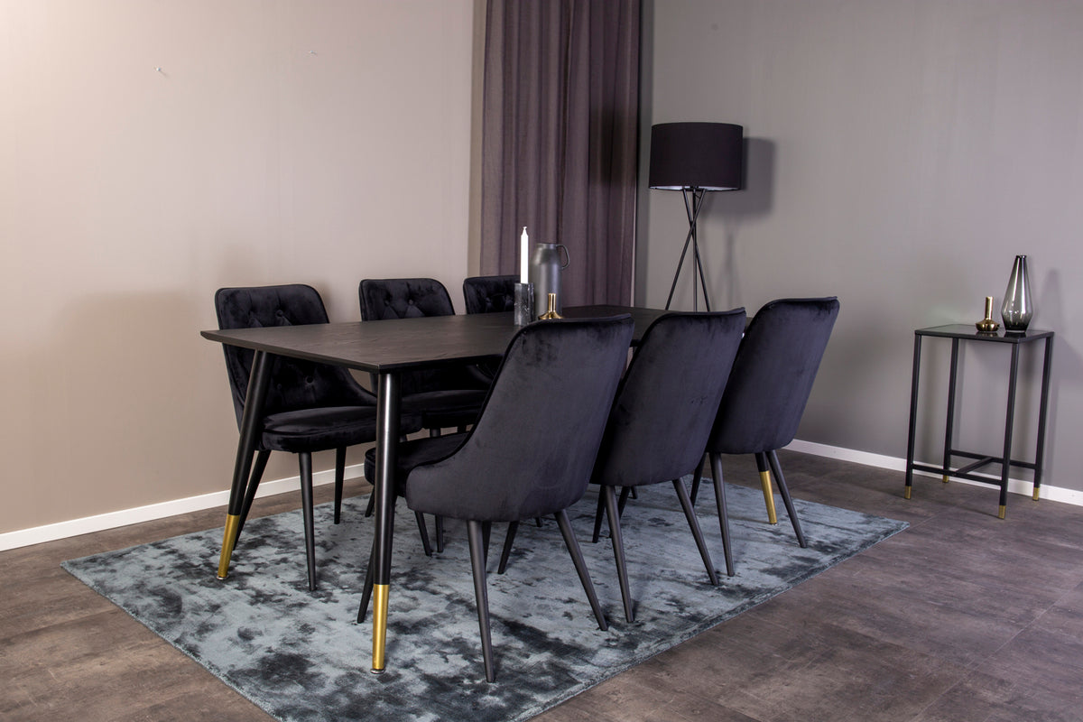 Rechthoekige Eettafel 180 x 75 x 90 Zwart + Eetkamerstoelen (6-stuks) Zwart