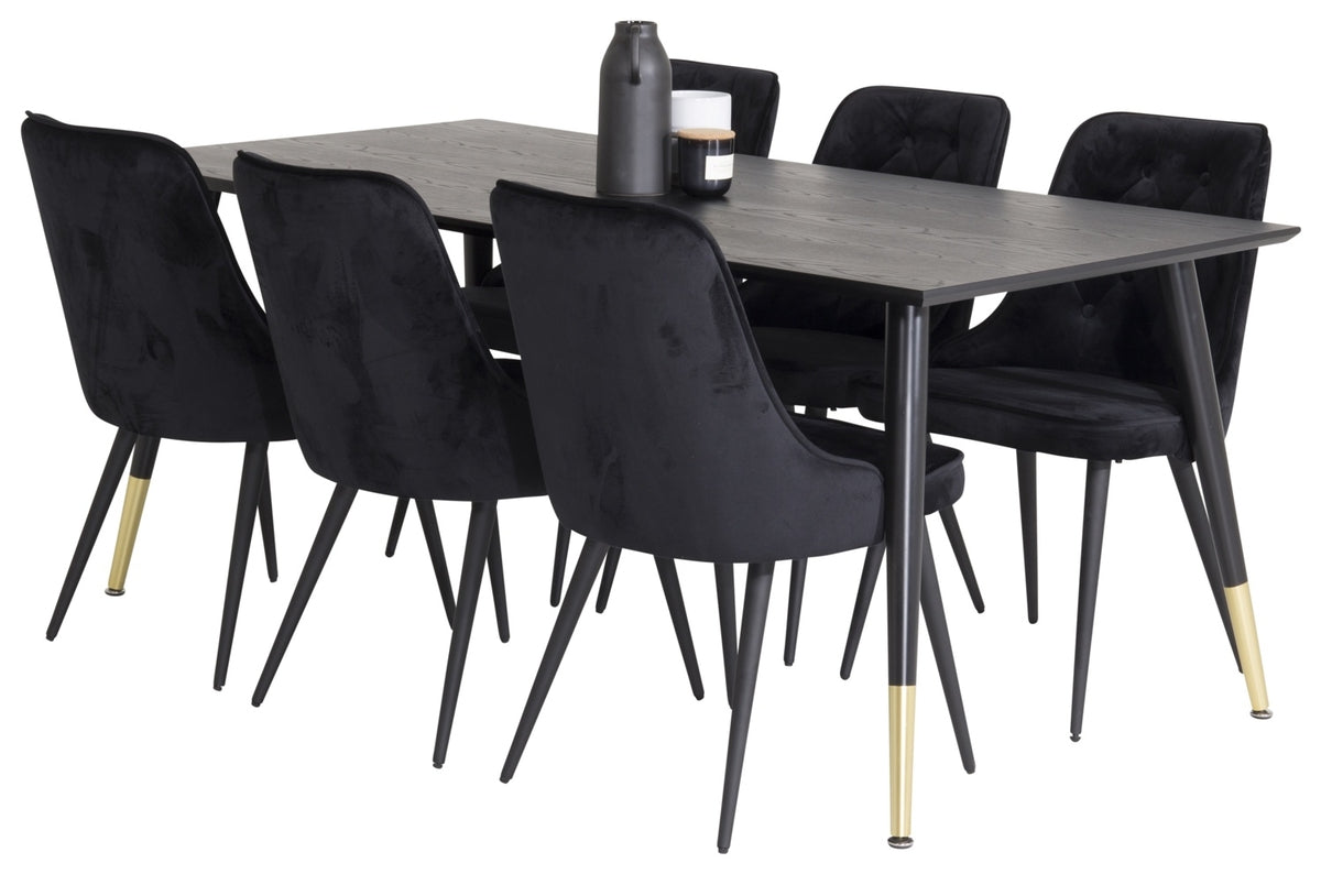 Rechthoekige Eettafel 180 x 75 x 90 Zwart + Eetkamerstoelen (6-stuks) Zwart