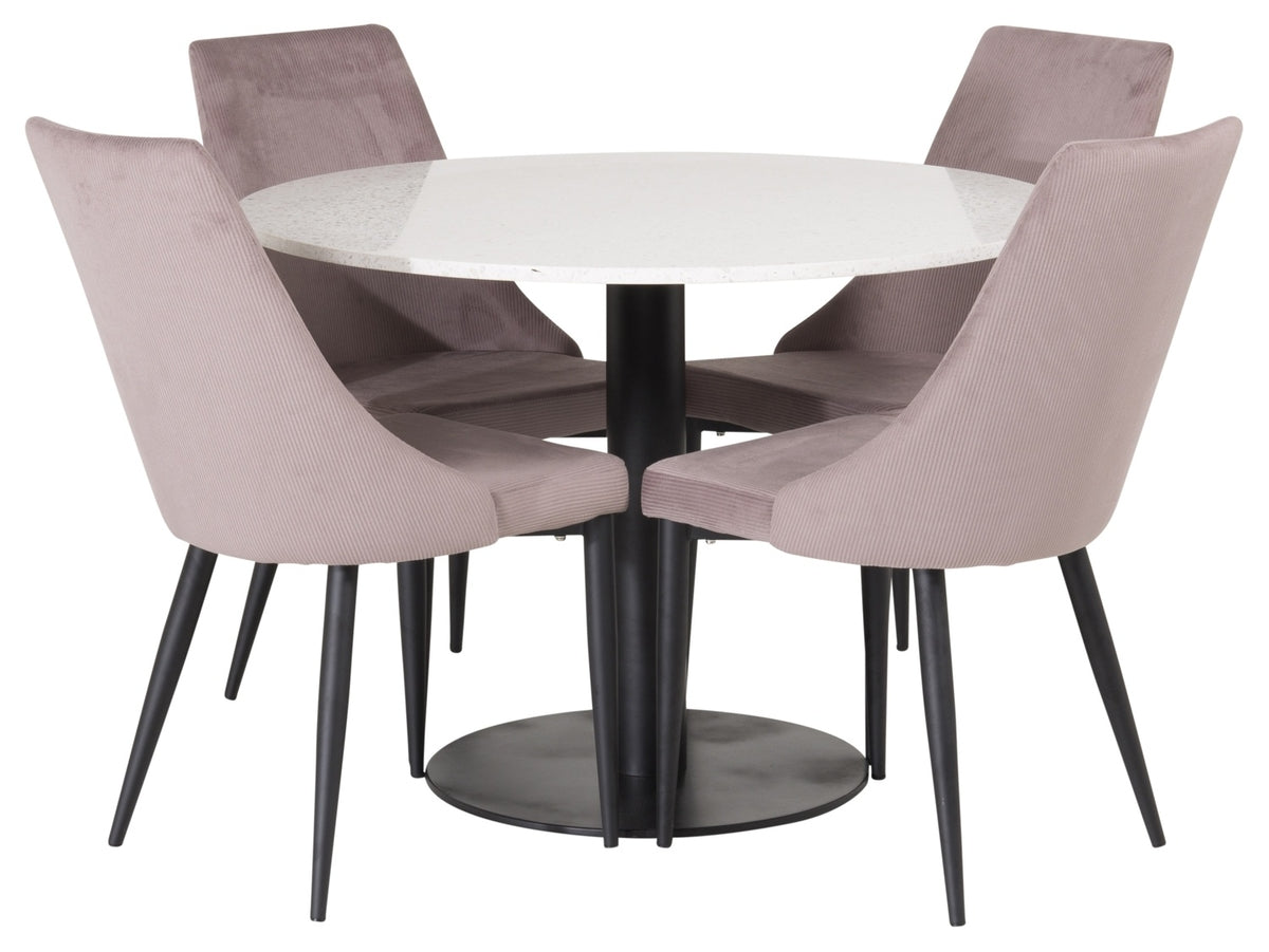 Ronde Eetkamerset – Ronde Eettafel + 4 Roze Eetkamerstoelen