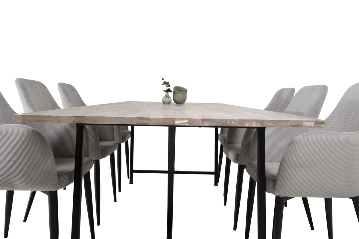 Rechthoekige Eettafel 75 x 250 x 100 Nature + Eetkamerstoelen (6-stuks) Lichtgrijs