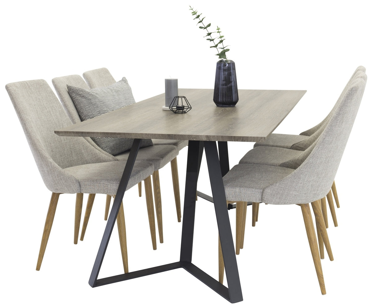 Rechthoekige Eettafel 180 x 75 x 90 Nature + Eetkamerstoelen (6-stuks) Lichtgrijs
