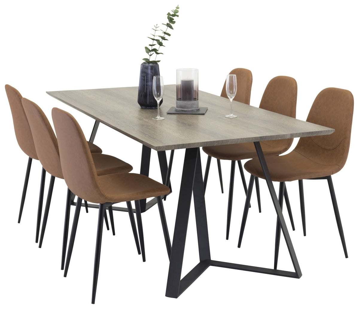 Rechthoekige Eettafel 180 x 75 x 90 Nature + Eetkamerstoelen (6-stuks) Bruin