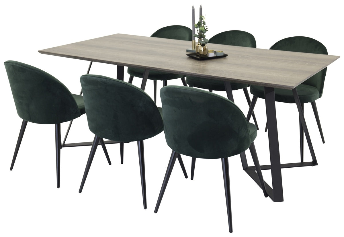 Rechthoekige Eettafel 180 x 75 x 90 Nature + Eetkamerstoelen (6-stuks) Groen