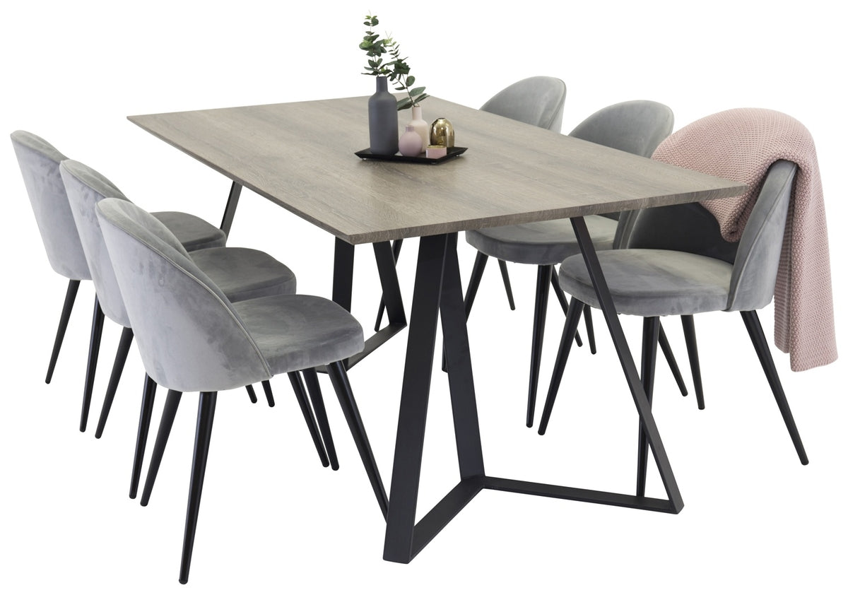 Rechthoekige Eettafel 180 x 75 x 90 Nature + Eetkamerstoelen (6-stuks) Grijs