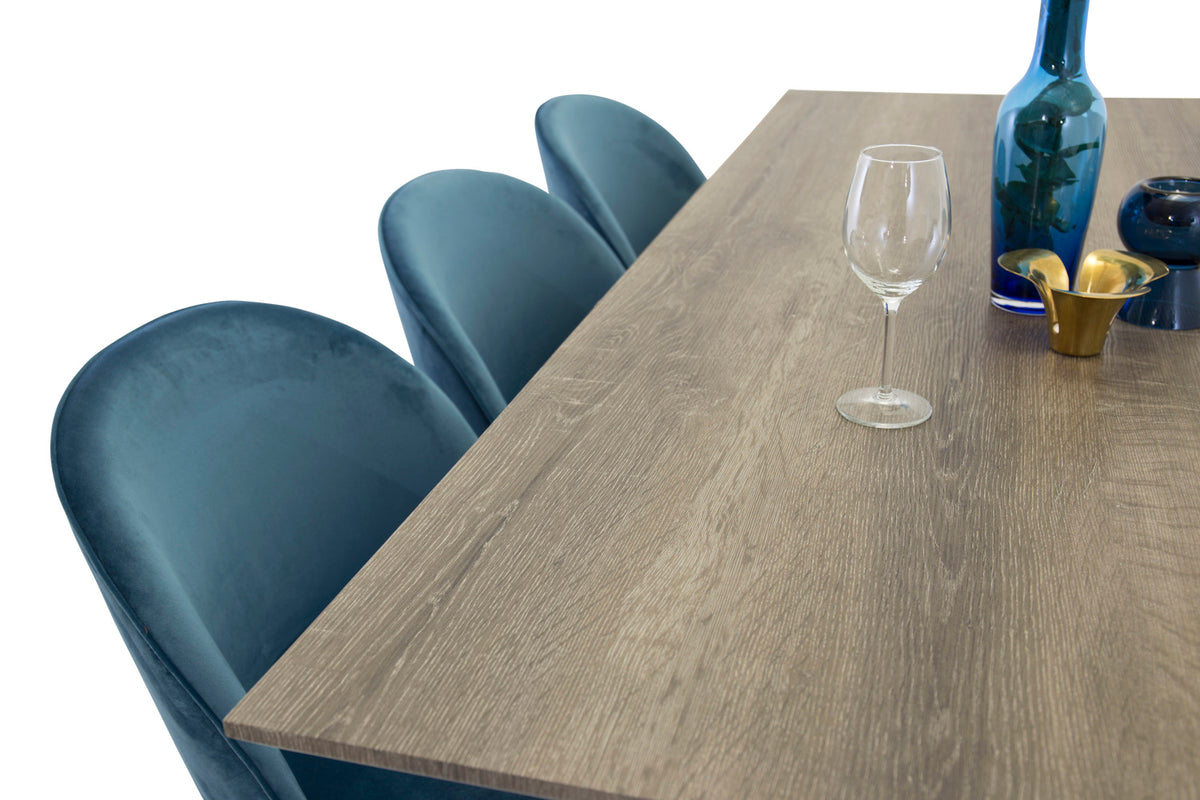 Rechthoekige Eettafel 180 x 75 x 90 Nature + Eetkamerstoelen (6-stuks) Blauw