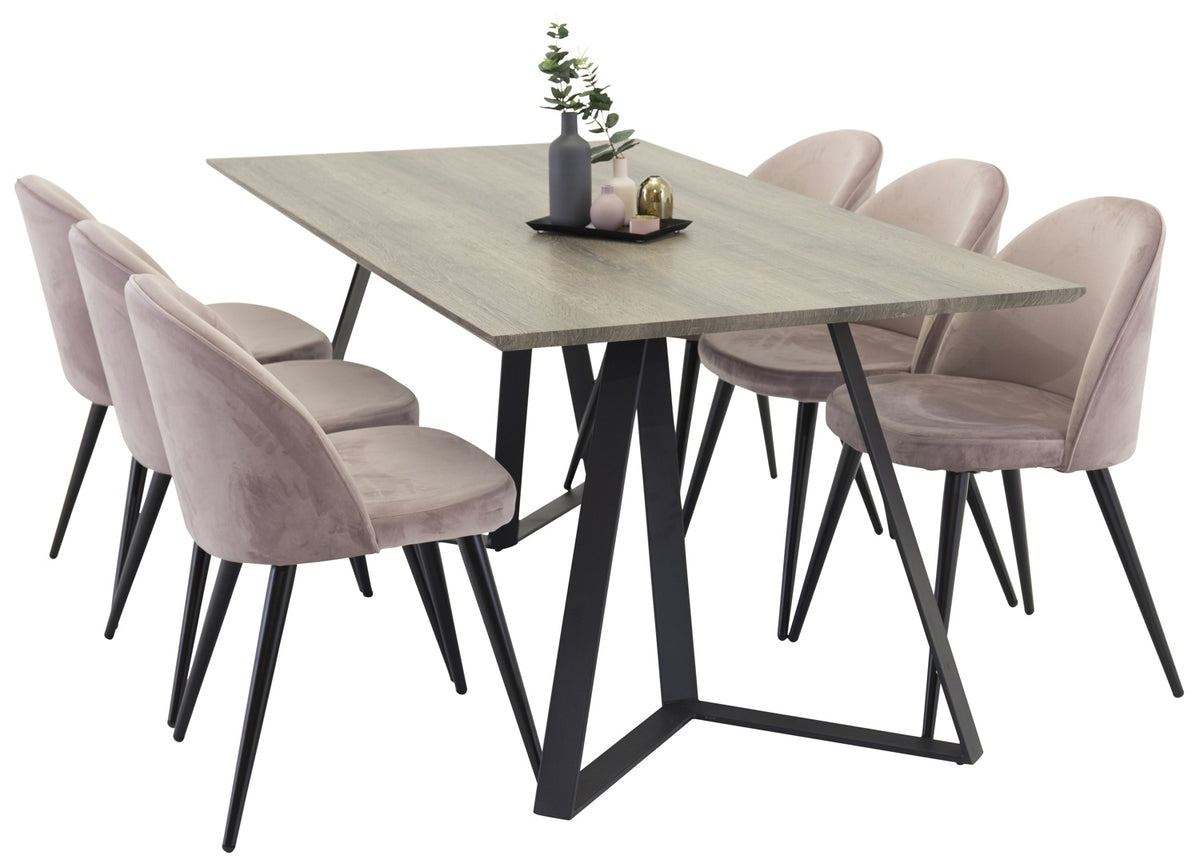 Rechthoekige Eettafel 180 x 75 x 90 Nature + Eetkamerstoelen (6-stuks) Dusty Pink