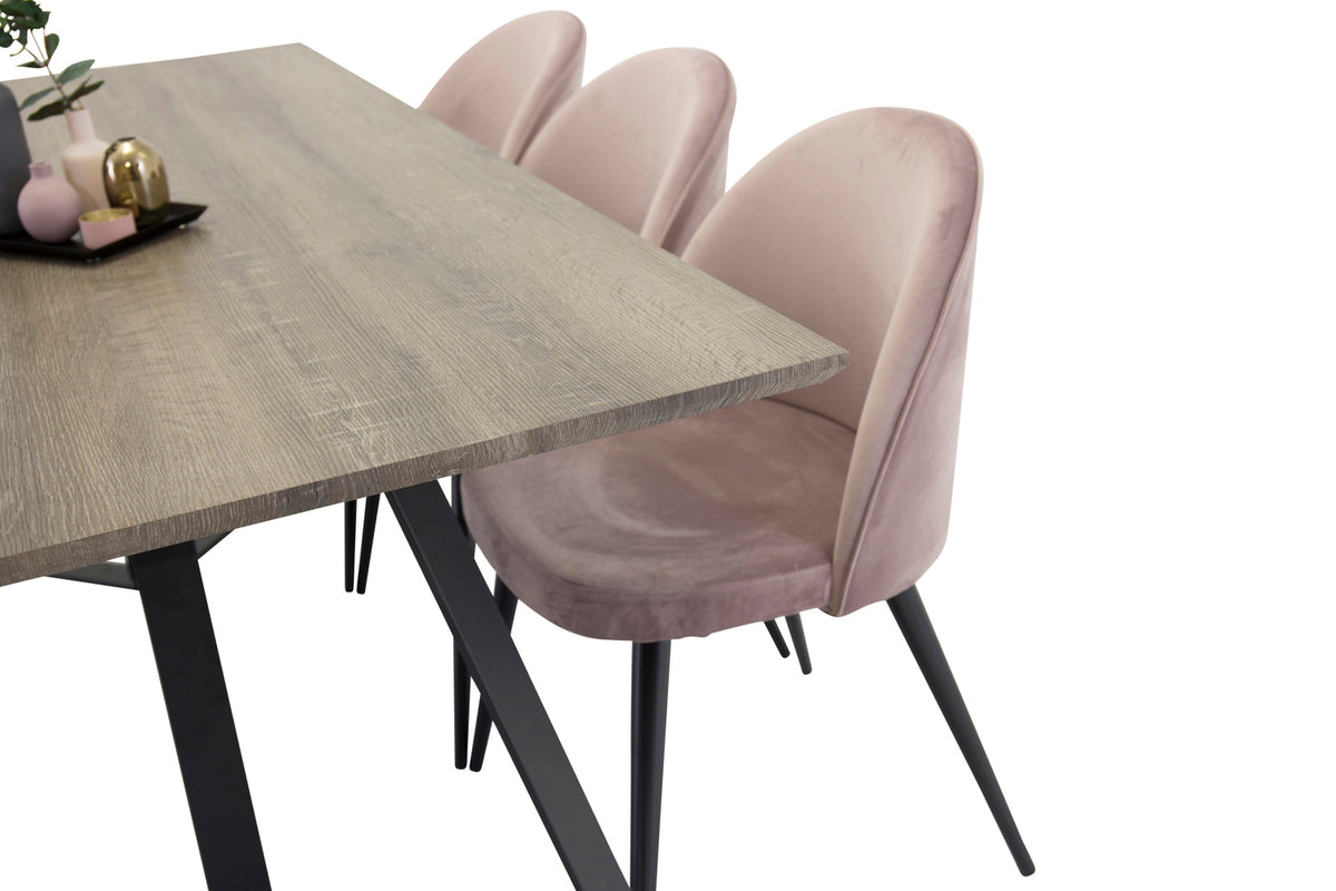 Rechthoekige Eettafel 180 x 75 x 90 Nature + Eetkamerstoelen (6-stuks) Dusty Pink