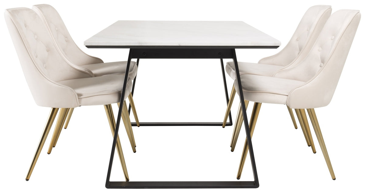 Rechthoekige Eettafel 75 x 140 x 90 Zwart + Eetkamerstoelen (4-stuks) Beige