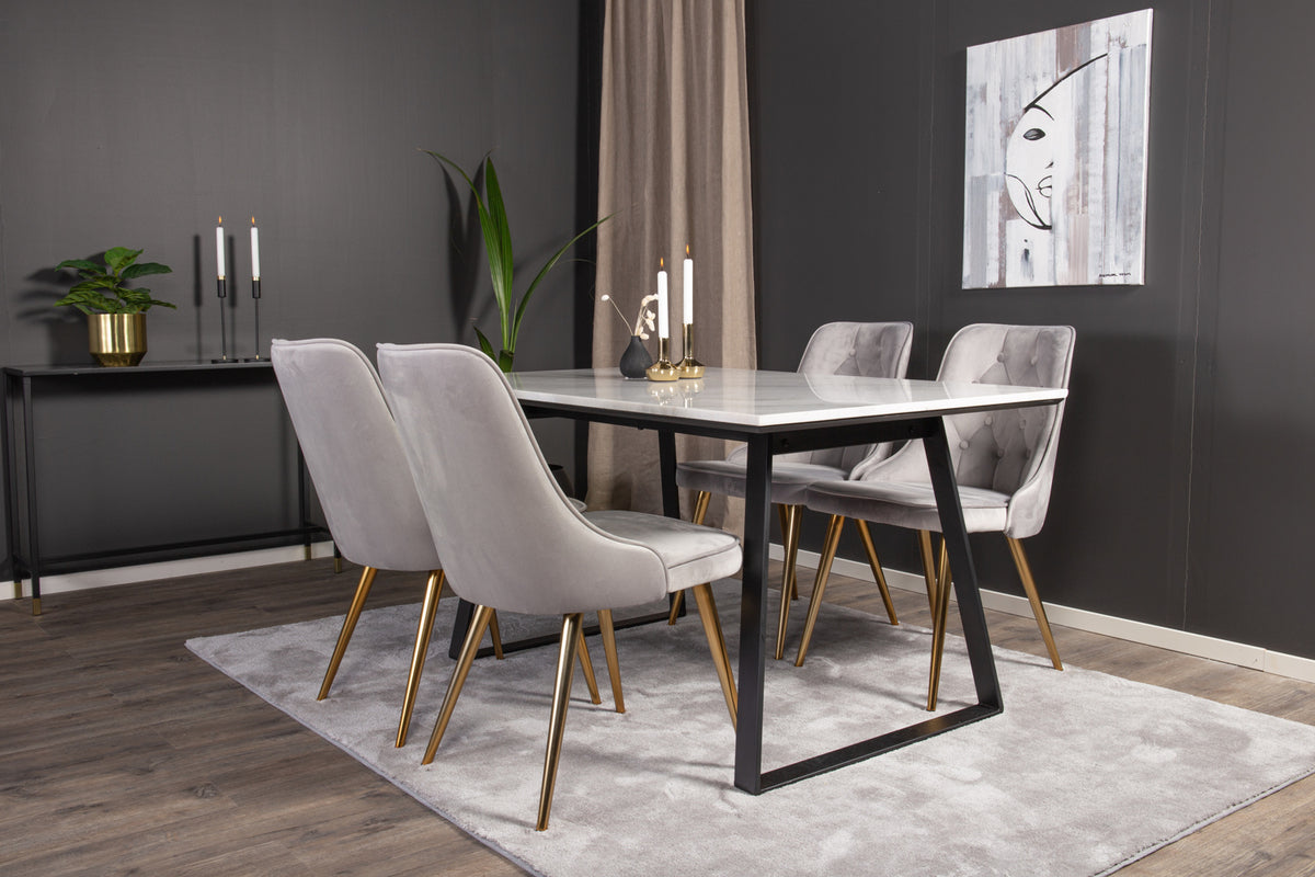 Rechthoekige Eettafel 75 x 140 x 90 Zwart + Eetkamerstoelen (4-stuks) Grijs