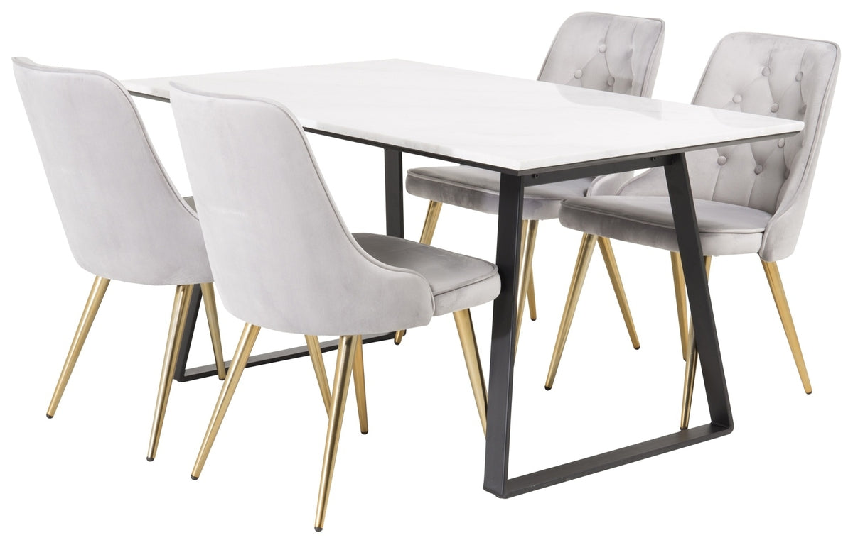 Rechthoekige Eettafel 75 x 140 x 90 Zwart + Eetkamerstoelen (4-stuks) Grijs