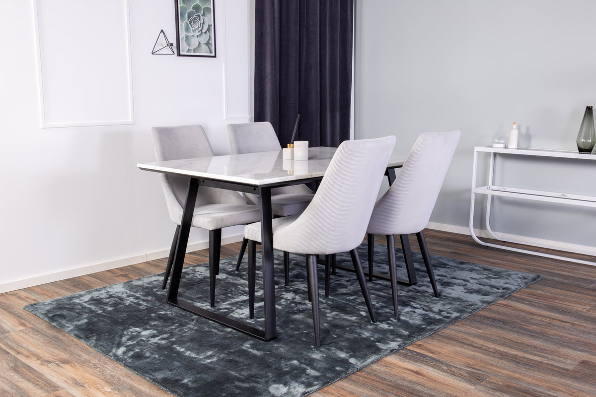 Rechthoekige Eettafel 75 x 140 x 90 Zwart + Eetkamerstoelen (4-stuks) Lichtgrijs