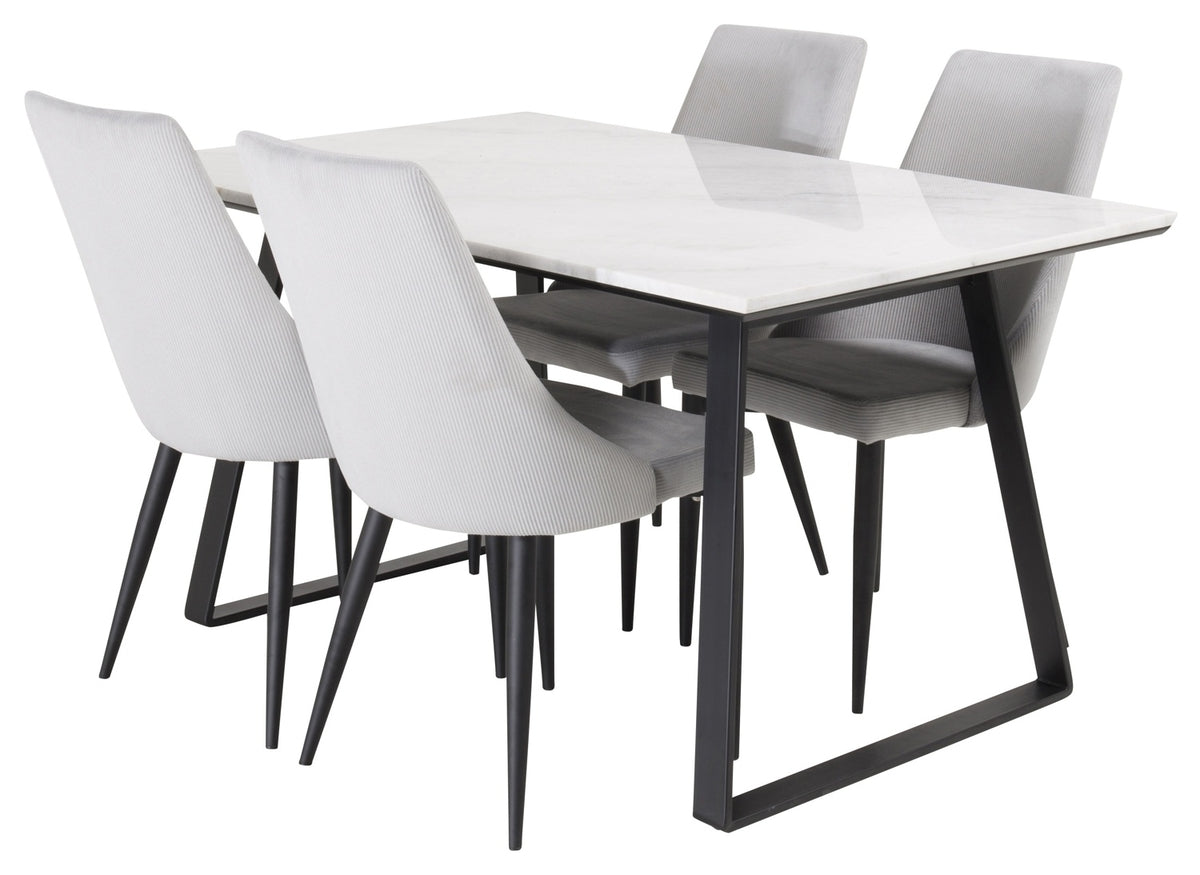 Rechthoekige Eettafel 75 x 140 x 90 Zwart + Eetkamerstoelen (4-stuks) Lichtgrijs
