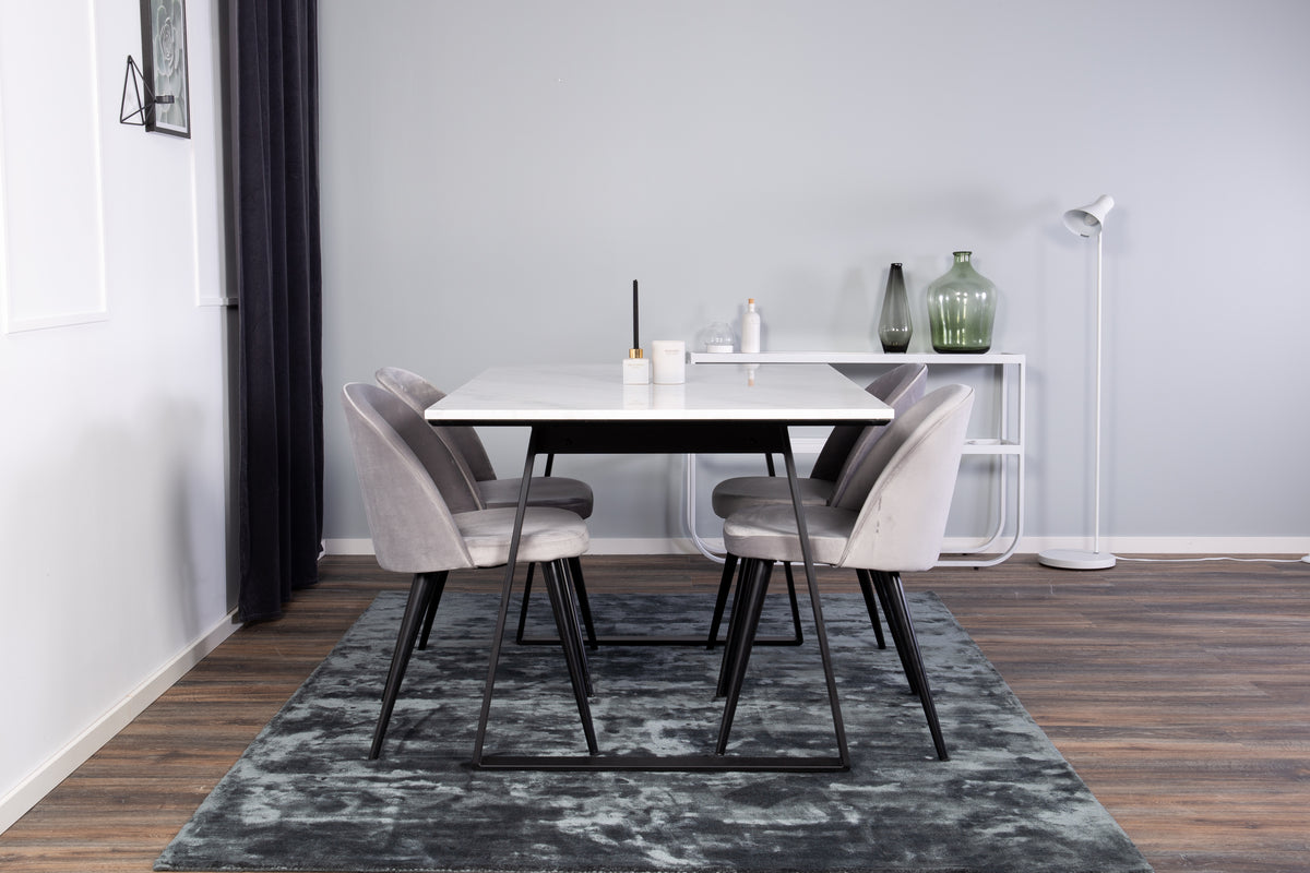Rechthoekige Eettafel 75 x 140 x 90 Zwart + Eetkamerstoelen (4-stuks) Grijs