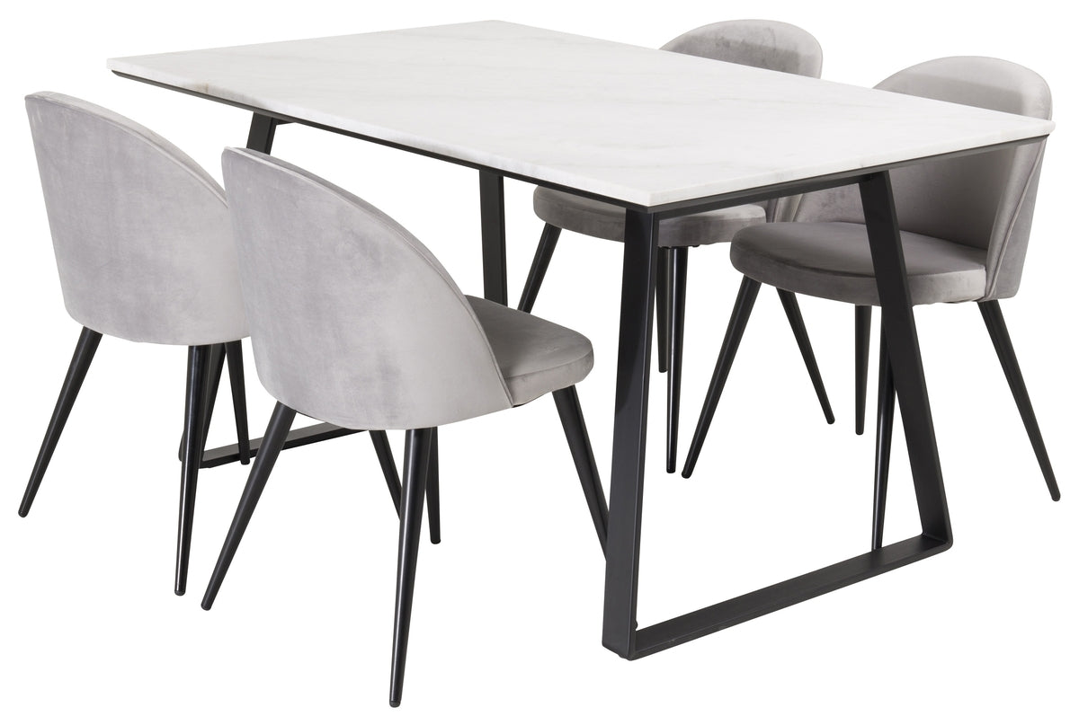 Rechthoekige Eettafel 75 x 140 x 90 Zwart + Eetkamerstoelen (4-stuks) Grijs