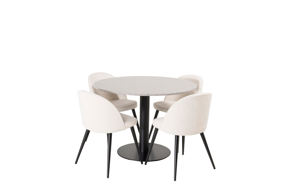 Ronde Eettafel ø106 cm Grijs + Eetkamerstoelen (4-stuks) Crème