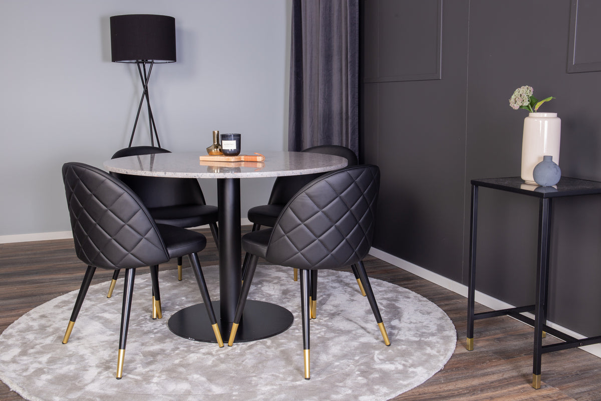 Ronde Eettafel ø106 cm Grijs + Eetkamerstoelen (4-stuks) Zwart