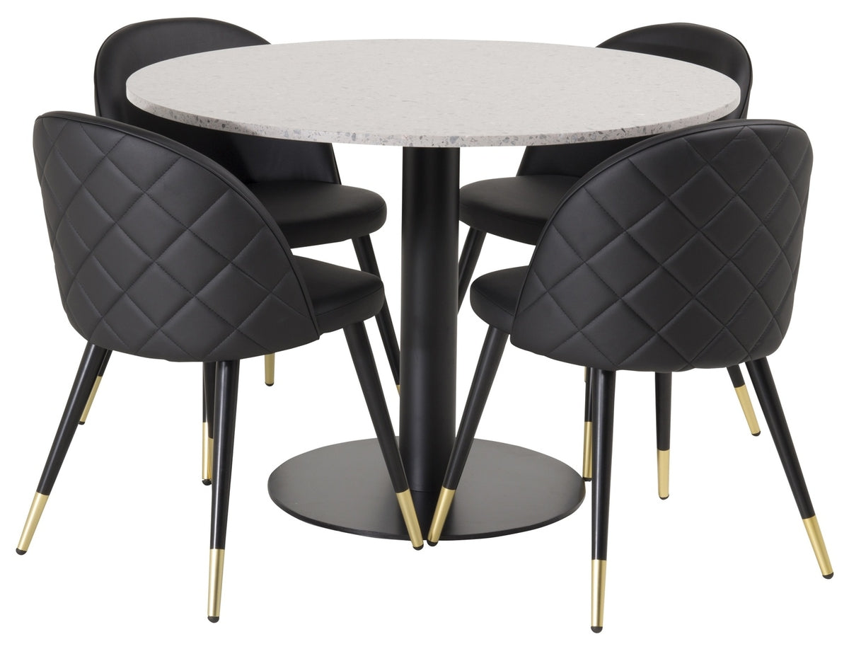 Ronde Eettafel ø106 cm Grijs + Eetkamerstoelen (4-stuks) Zwart