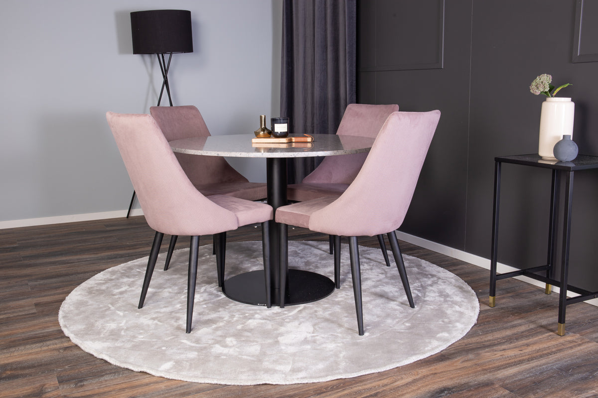 Ronde Eettafel ø106 cm Grijs + Eetkamerstoelen (4-stuks) Dusty Pink