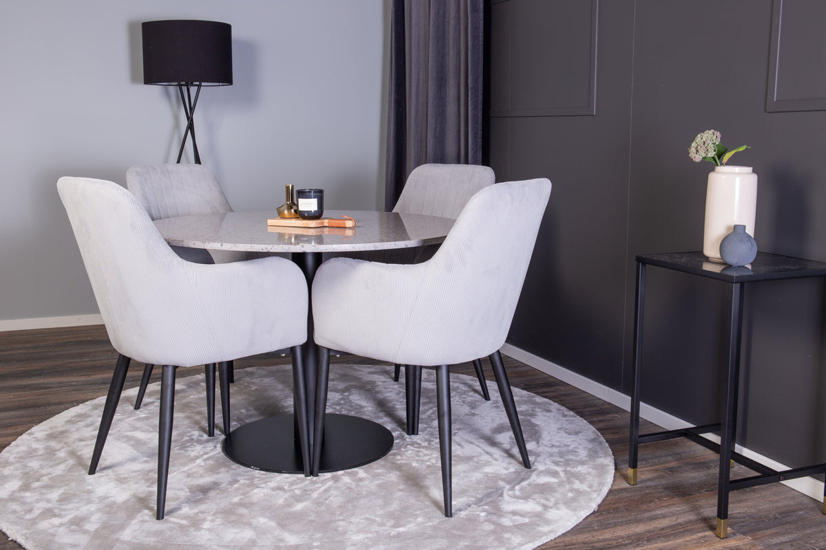 Eetkamerstoelen 4 stuks Lichtgrijs + Ronde Eettafel ø106 cm Grijs