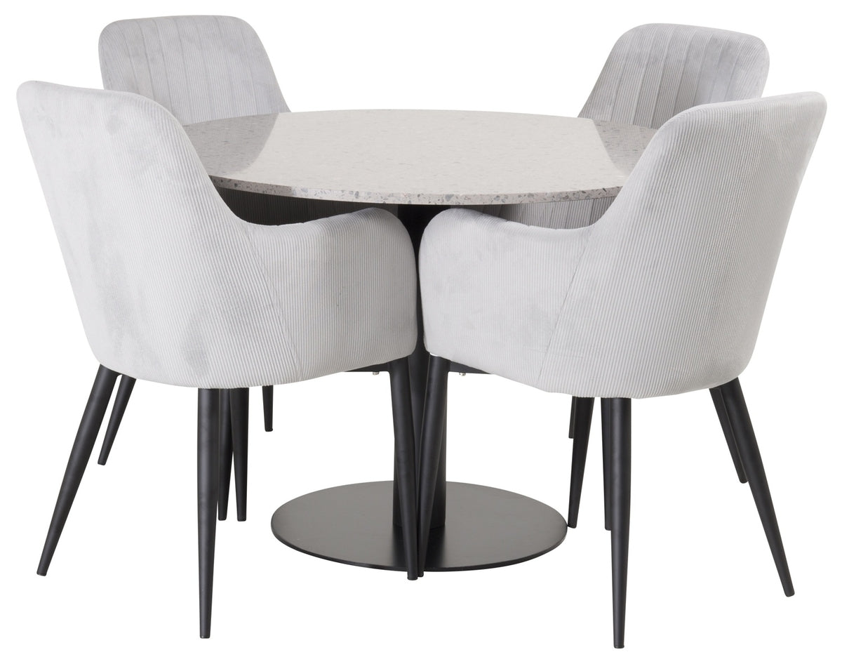 Eetkamerstoelen 4 stuks Lichtgrijs + Ronde Eettafel ø106 cm Grijs