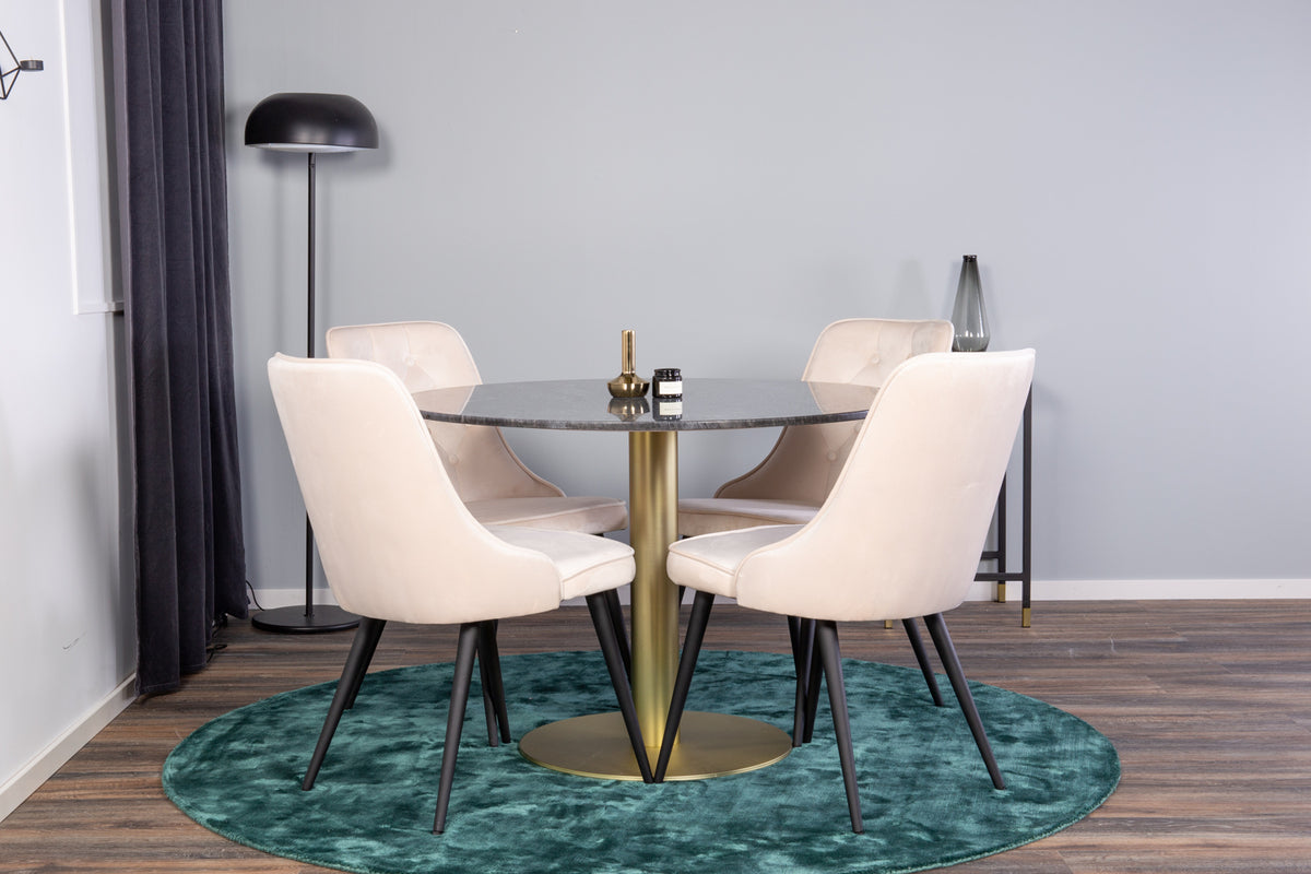 Ronde Eettafel ø106 cm Donkergrijs + Eetkamerstoelen 4 stuks Beige