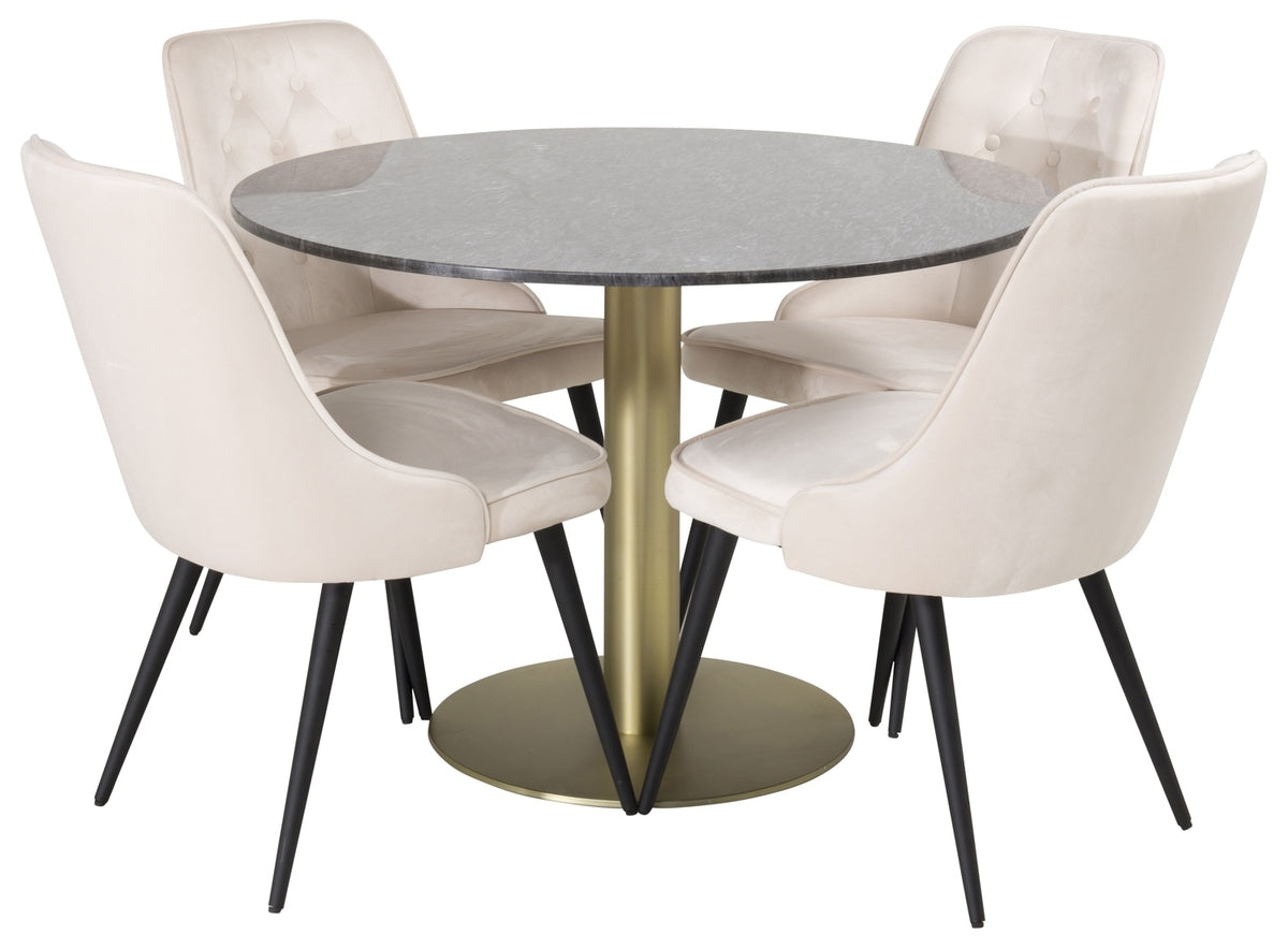 Ronde Eettafel ø106 cm Donkergrijs + Eetkamerstoelen 4 stuks Beige