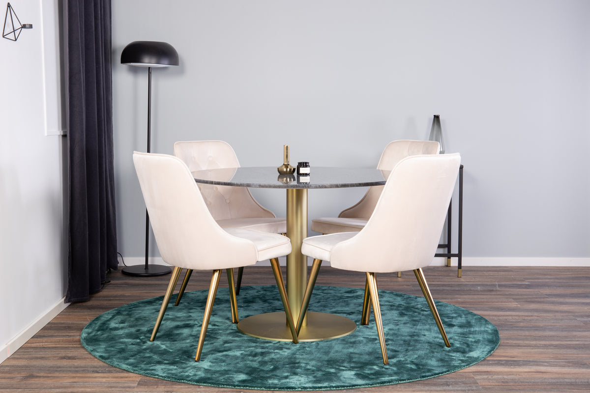 Ronde Eettafel ø106 cm Donkergrijs + Eetkamerstoelen 4 stuks Beige