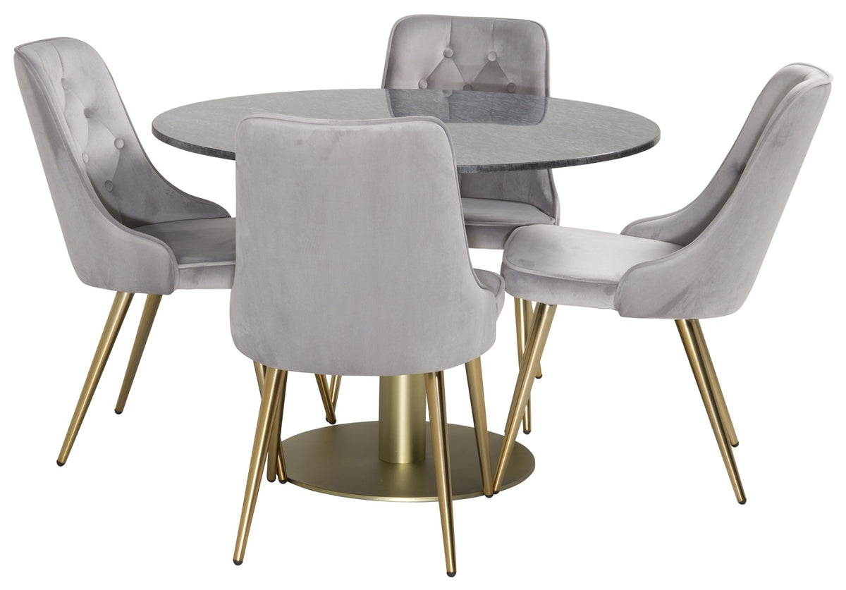 Ronde Eettafel ø106 cm Donkergrijs + Eetkamerstoelen 4 stuks Grijs