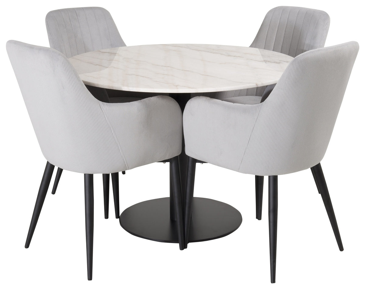 Eetkamerstoelen 4 stuks Lichtgrijs + Ronde Eettafel ø106 cm Wit