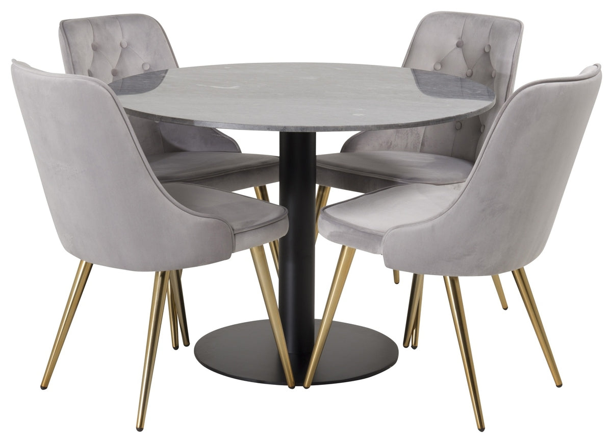 Ronde Eettafel ø106 cm Donkergrijs + Eetkamerstoelen 4 stuk Grijs
