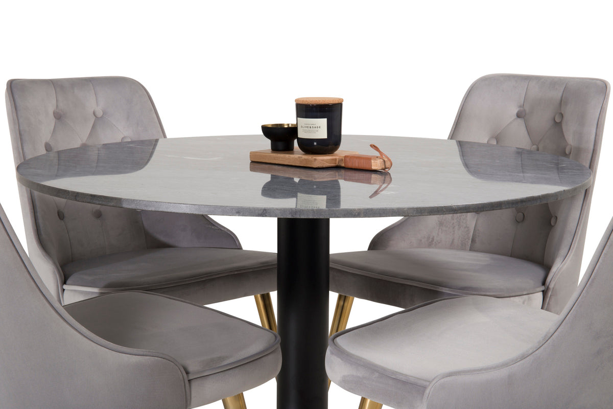 Ronde Eettafel ø106 cm Donkergrijs + Eetkamerstoelen 4 stuk Grijs