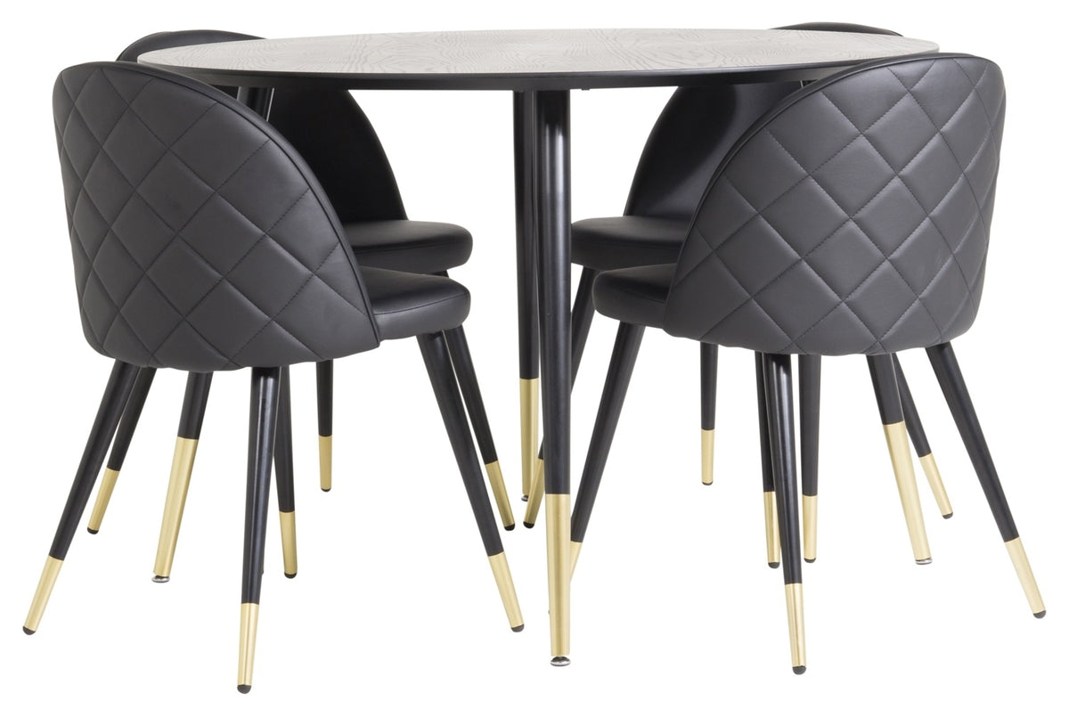 Ronde Eettafel Ø115 cm Zwart + Eetkamerstoelen 4 stuk Zwart
