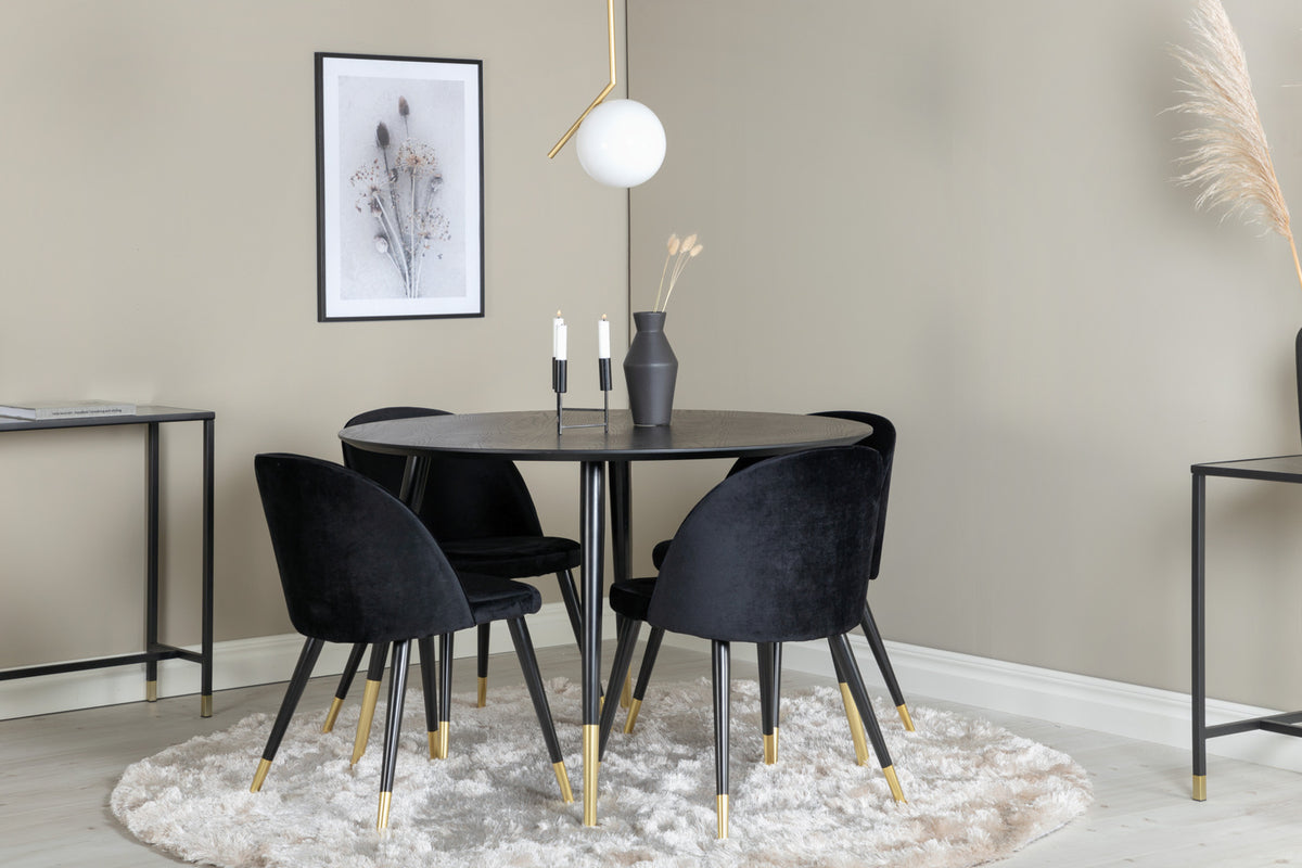 Ronde Eettafel Ø115 cm Zwart + Eetkamerstoelen 4 stuks Zwart