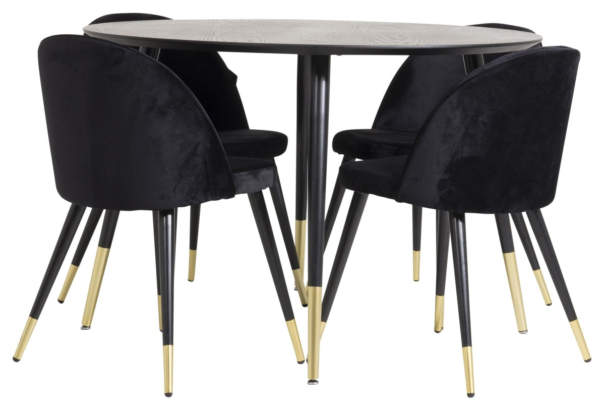 Ronde Eettafel Ø115 cm Zwart + Eetkamerstoelen 4 stuks Zwart