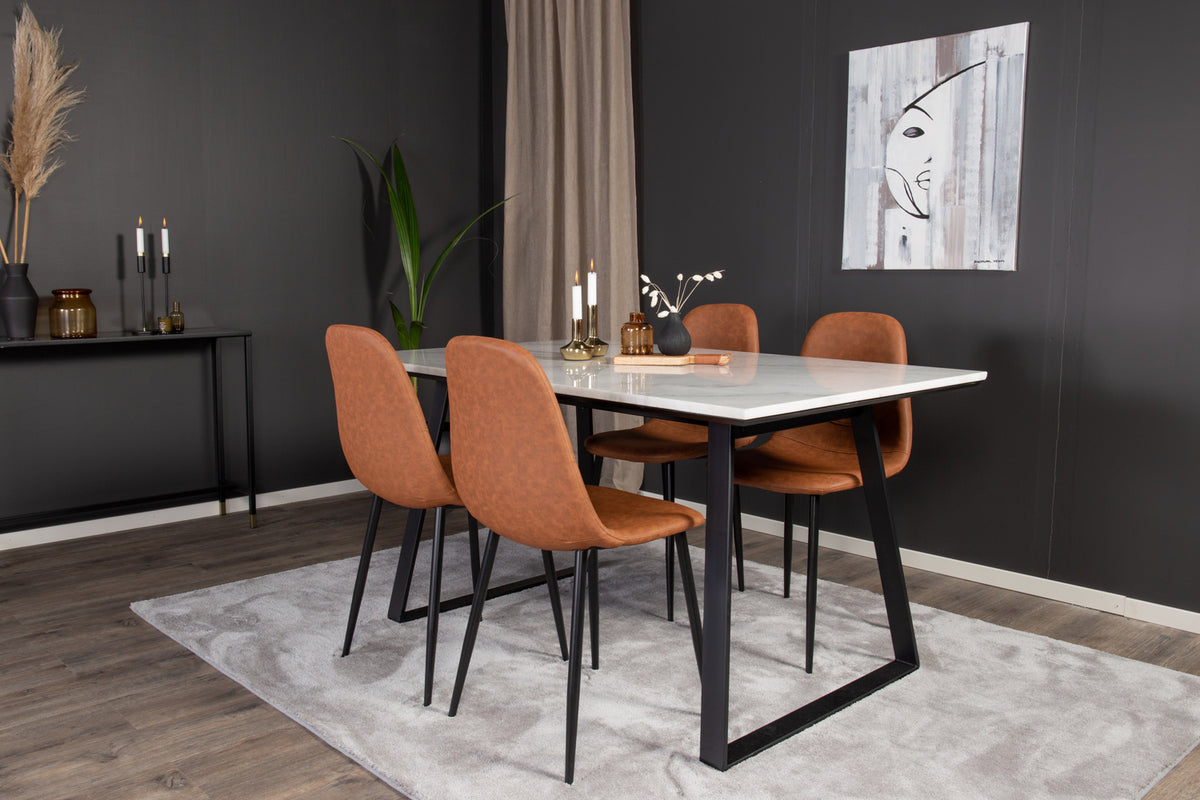 Rechthoekige Eettafel 75 x 140 x 90 cm Zwart + Eetkamerstoelen 4 stuks Bruin