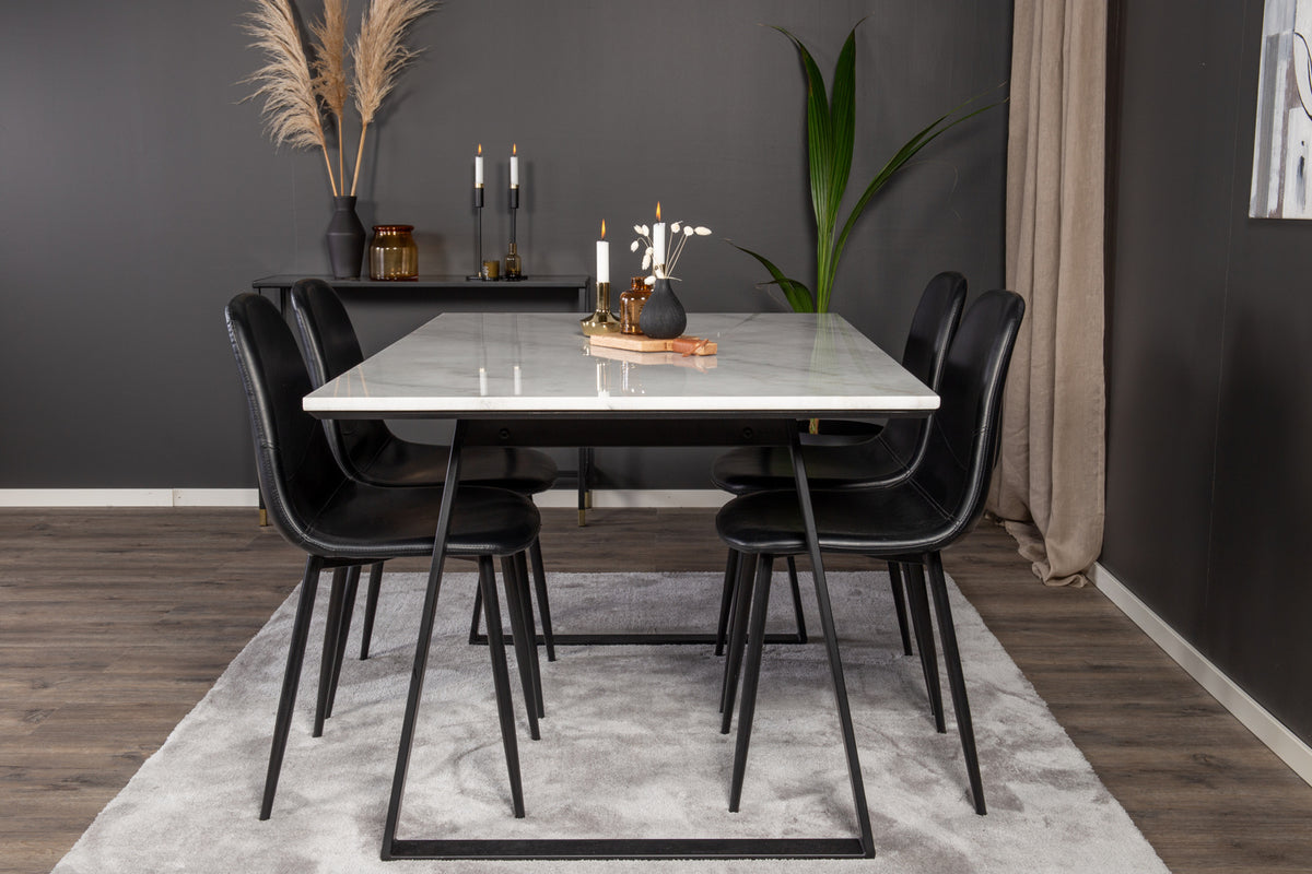 Rechthoekige Eettafel 75 x 140 x 90 cm Zwart + Eetkamerstoelen 4 stuks Zwart