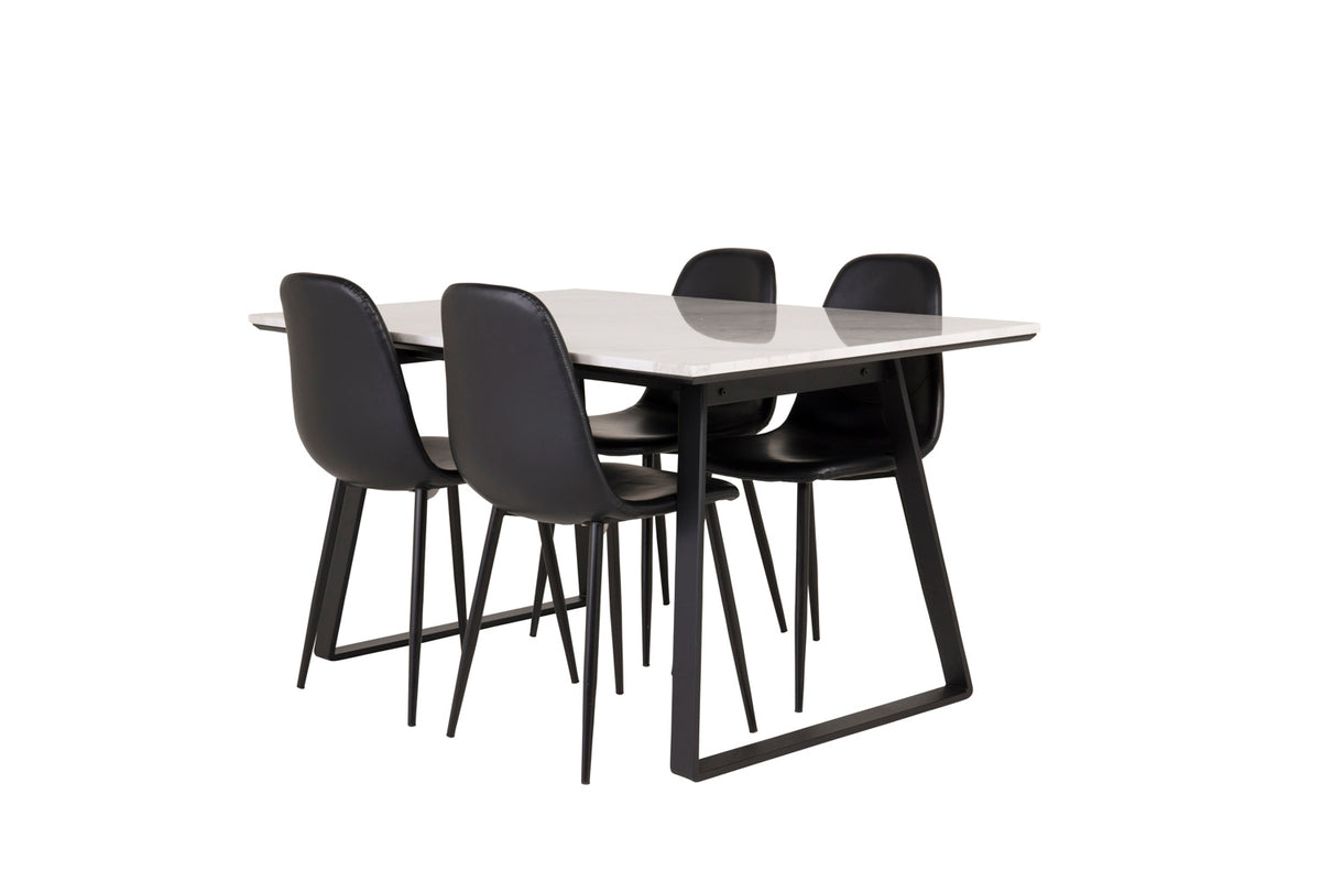 Rechthoekige Eettafel 75 x 140 x 90 cm Zwart + Eetkamerstoelen 4 stuks Zwart