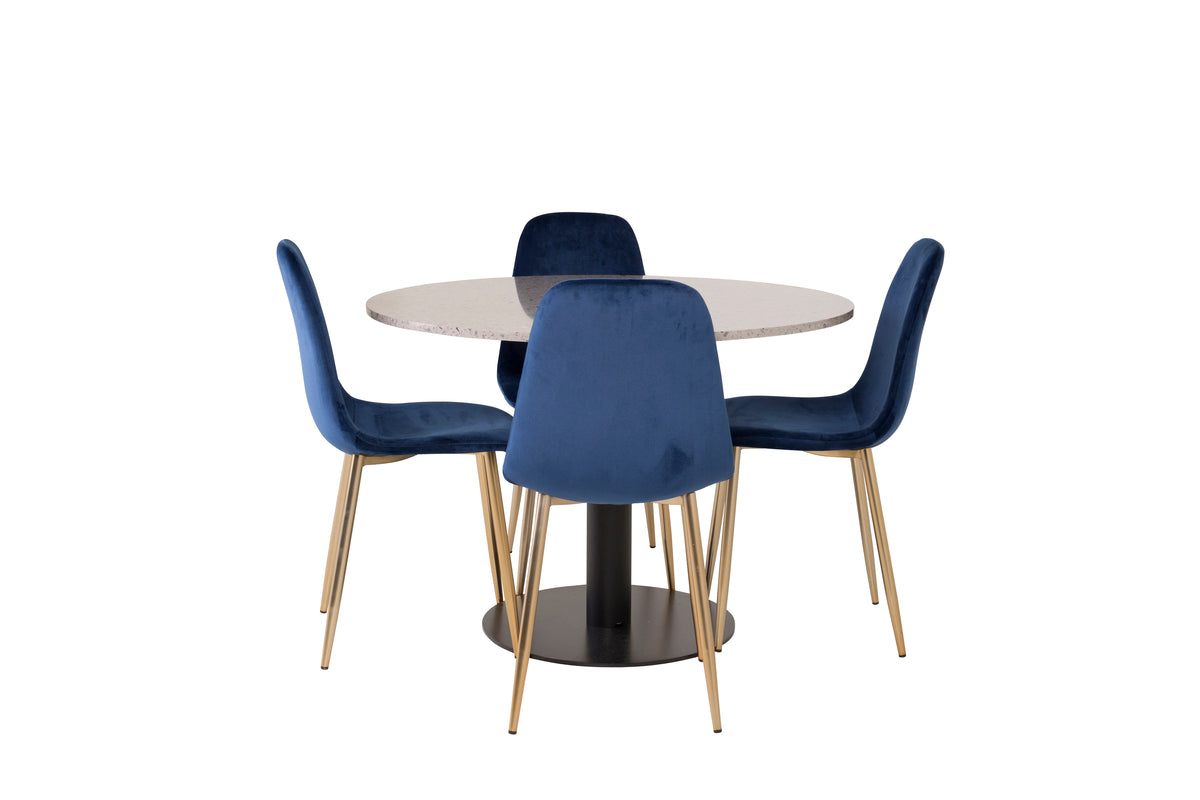 Round Dining Table ø106 Grey + Dining Chair 2-pack Blue