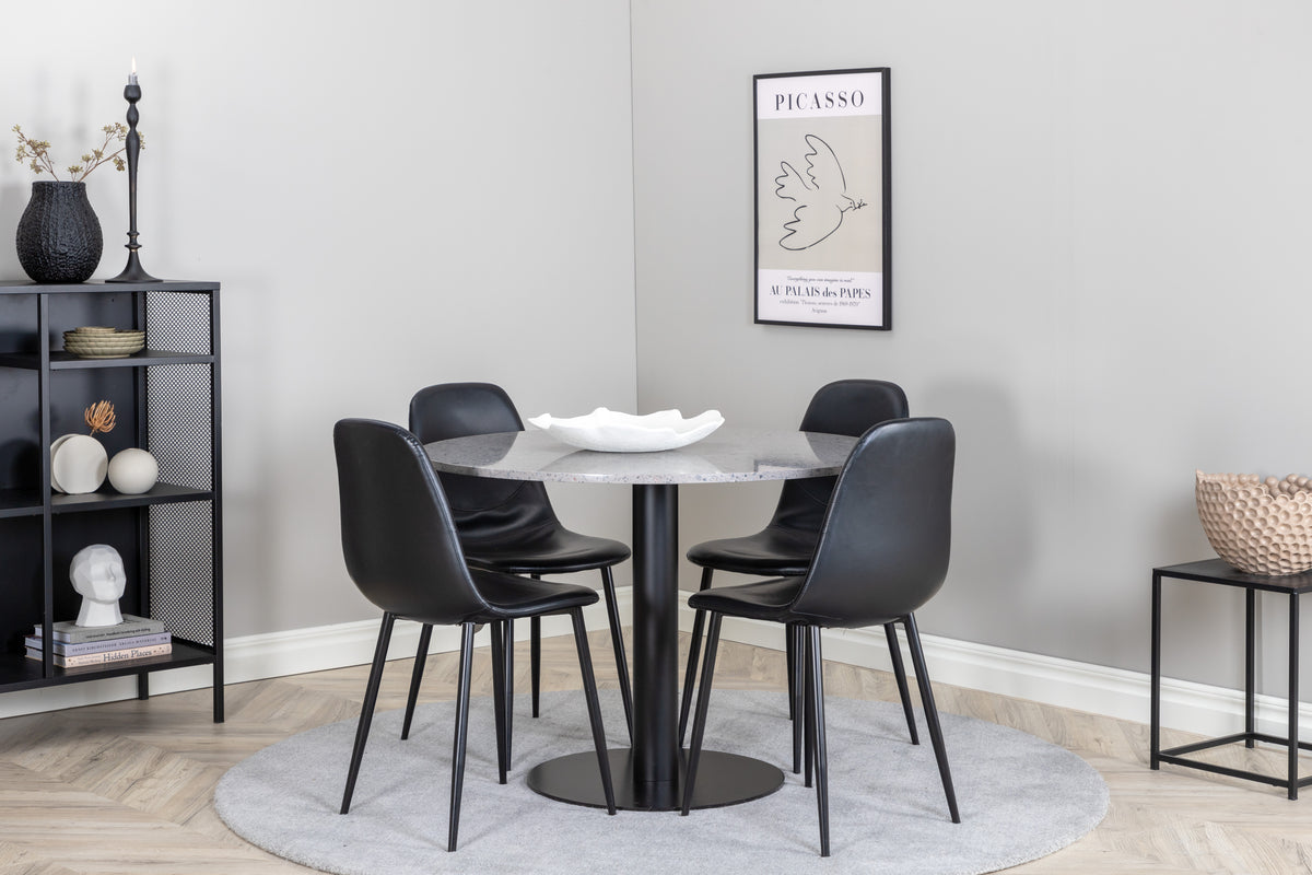 Round Dining Table ø106 Grey + Dining Chair 2-pack Black